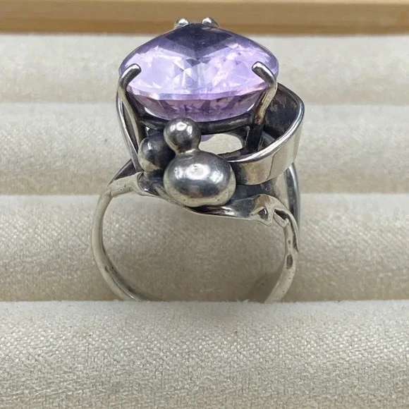 Sterling Silver Large Purple Sapphire Stone Statement Ring